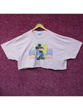 Junk Food Clothing Mickey Mouse Surf Flea Market Pink Crop T-Shirt 2XL